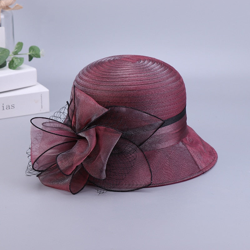 New Fashion Ladies Fascinators Millinery Church Hat Elegant Bow Wide Brim Bucket Hats Kentucky Derby Fedora Women Summer Sun Cap