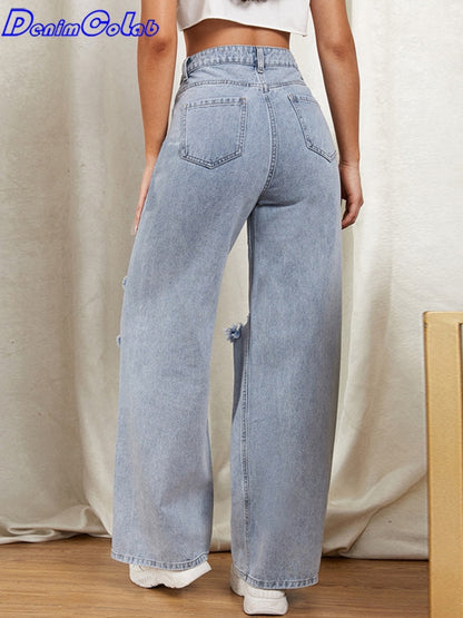 Denim With knee Hole, And Wide Pant Leg.