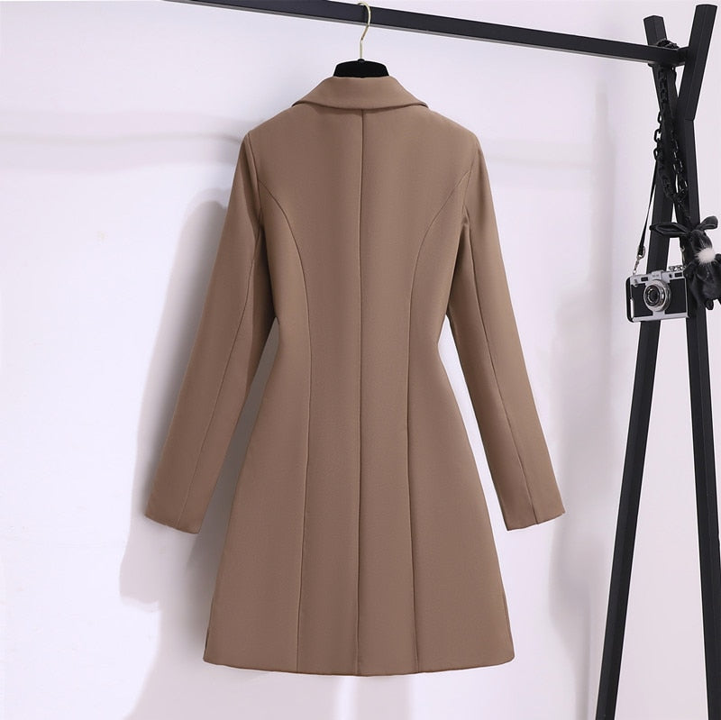 Women Autumn Elegant Blazer / Dress Femme High Quality / Office Vintage Designer / Lace Up Slim Pleated Party Dress Vestutos