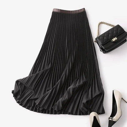 Yitimoky Long Pleated Skirts for Women 2023 Spring Fall Chic Elastic Band Fashion A Line Elegant Office Ladies Luxury Midi Skirt