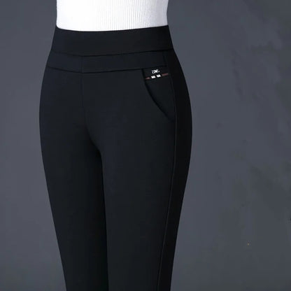 For Middle Aged Women, Elastic Waist Casual Straight Pants, for Spring and Autum / Female Trousers / Lady Stripe Pencil Pants / Black Pants