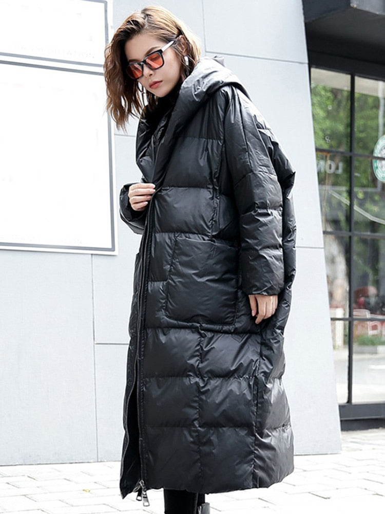 [EAM] 2022 New Winter Hooded Long Sleeve Solid Color Black Cotton-padded Warm Loose Big Size Jacket Women parkas Fashion JD12101