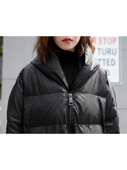 [EAM] 2022 New Winter Hooded Long Sleeve Solid Color Black Cotton-padded Warm Loose Big Size Jacket Women parkas Fashion JD12101