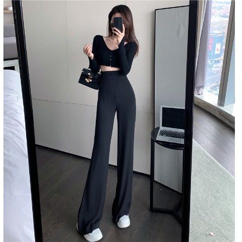 Summer Women's Suit Pants 2023 Sexy Straight Trousers Womens Fluid Black Ice Silk High Waist Korean Style Fashion Elegant Casual