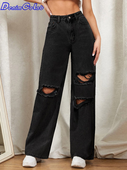 Denim With knee Hole, And Wide Pant Leg.