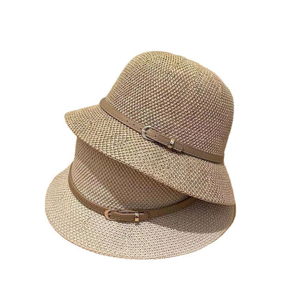 New Women's Sun Hat Simple Linen Breathable Refreshing Hat Summer Travel Sunscreen Sun Ribbon Decoration Foldable Straw Hat Gift