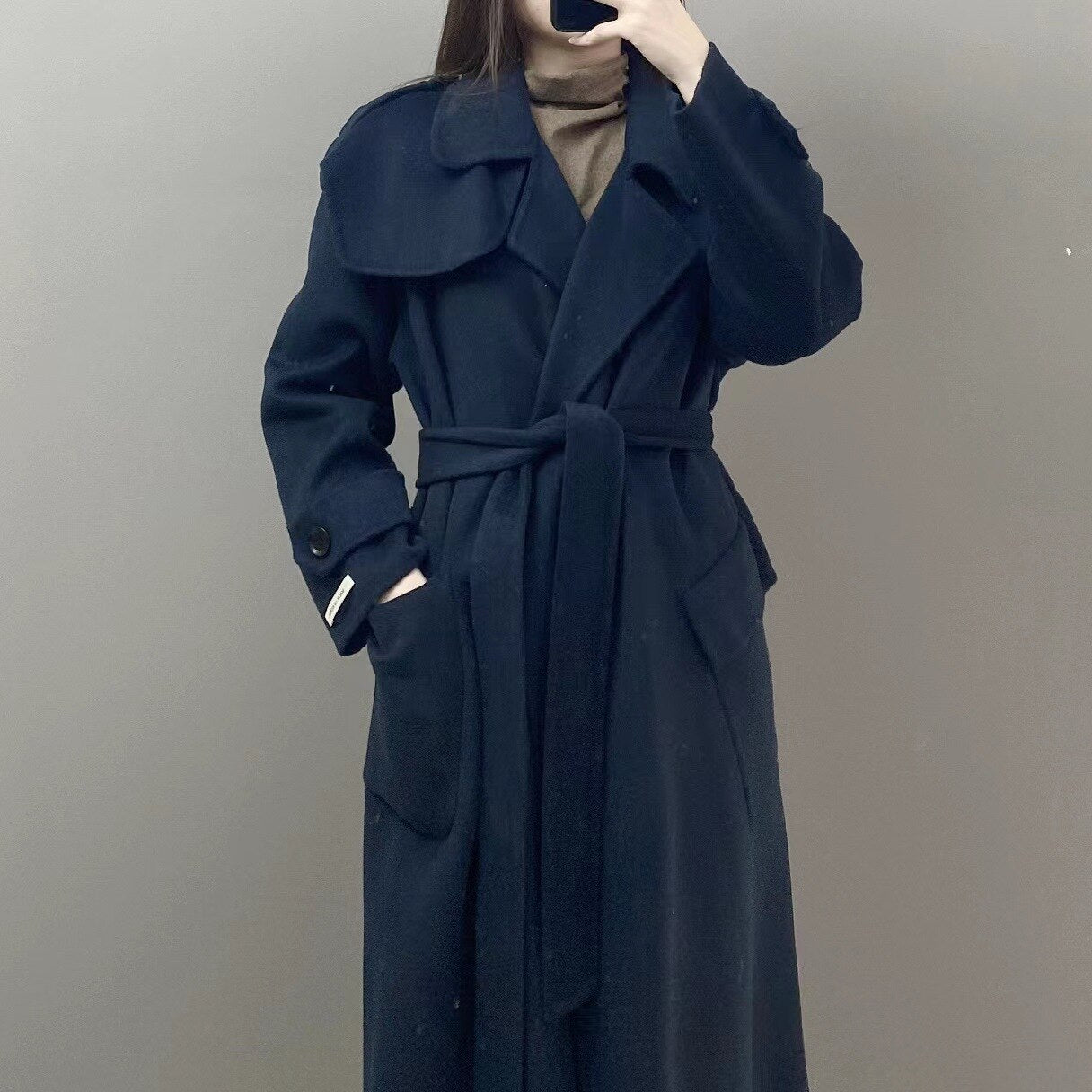 Wool coat With long belt / casual femme long coat women