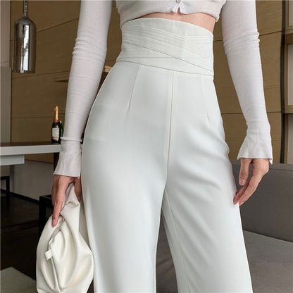 Summer Women's Suit Pants 2023 Sexy Straight Trousers Womens Fluid Black Ice Silk High Waist Korean Style Fashion Elegant Casual